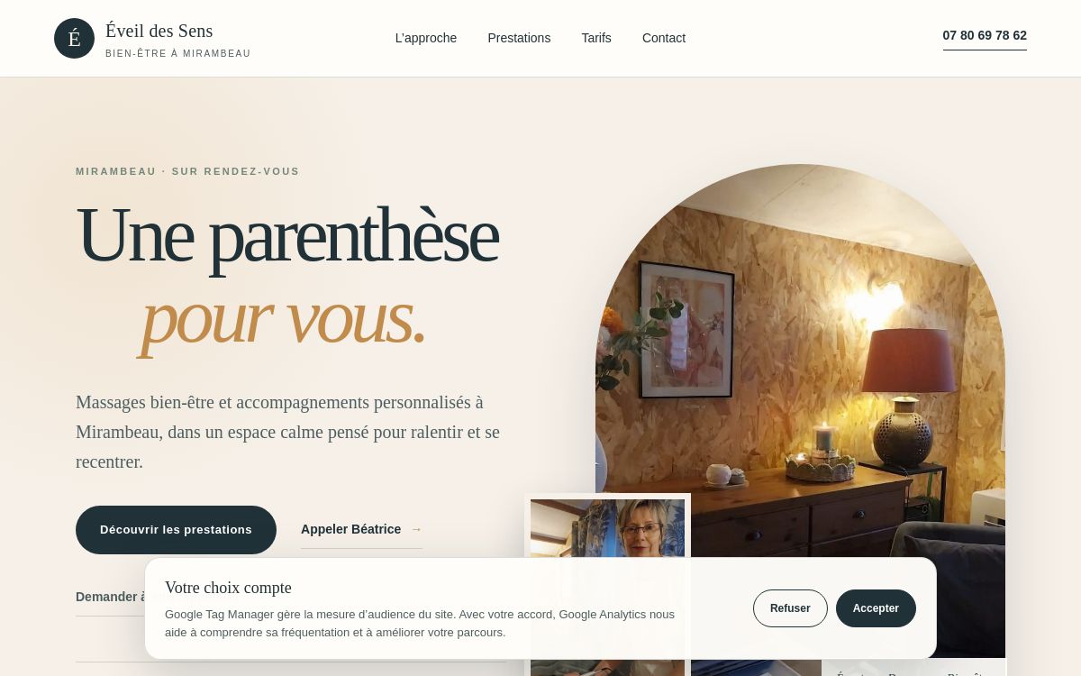 Site internet Éveil des Sens à Mirambeau